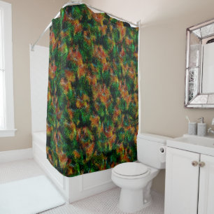 Bergamot skin texture in green and strong orange   shower curtain