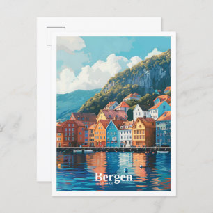 Bergen Norway Art Vintage Travel Postcard