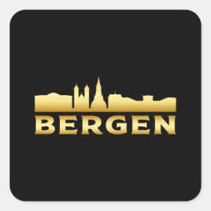 Bergen Norway City Skyline Cityscape Funny Gift Square Sticker
