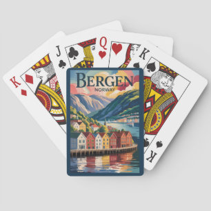 Bergen Norway Illustration Travel Art Vintage Playing Cards