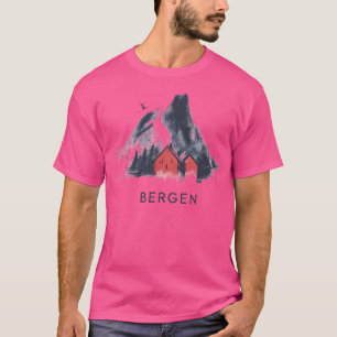 Bergen Norway Mountain Landscape - Minimalist Sket T-Shirt