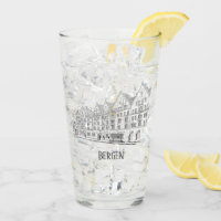 Bergen Norway Streetscape Beautiful Line Drawing