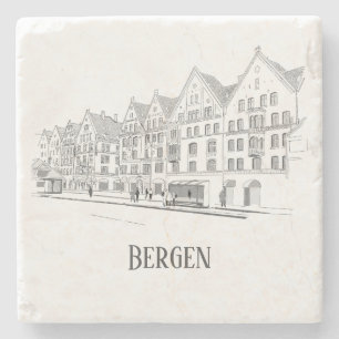 Bergen Norway Streetscape Beautiful Line Drawing Stone Coaster