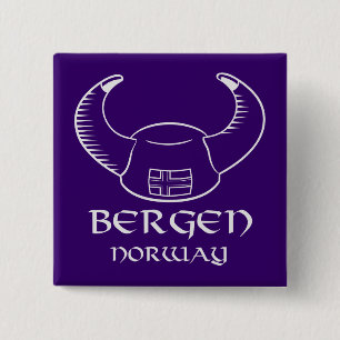 Bergen Norway Viking Hat 15 Cm Square Badge