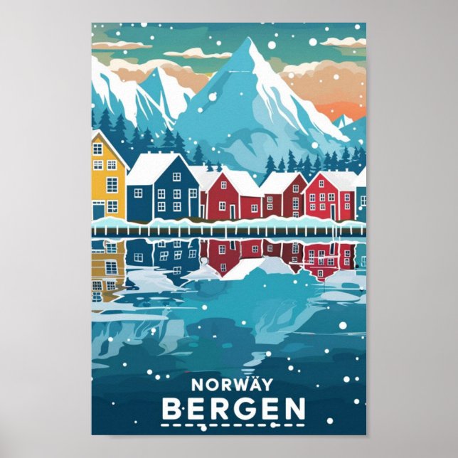 Bergen Norway Vintage Famous Travel Place Poster (Front)