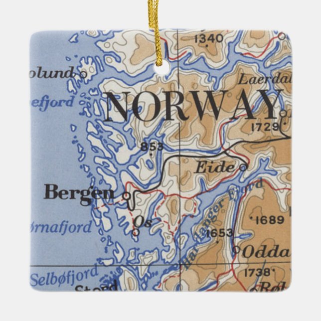 Bergen Norway Vintage Map Ceramic Ornament (Front)