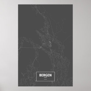 Bergen, Norway (white on black) Poster