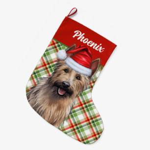 Berger Picard Holiday Plaid with Dog's Name Large Christmas Stocking