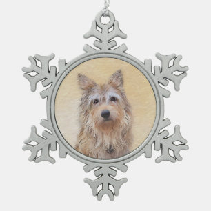 Berger Picard Painting - Cute Original Dog Art Snowflake Pewter Christmas Ornament