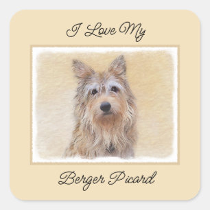 Berger Picard Painting - Cute Original Dog Art Square Sticker