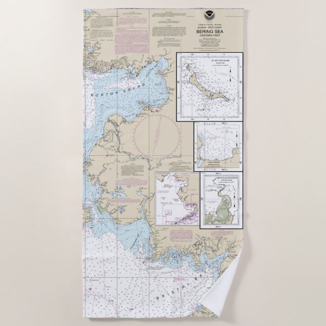 Bering Sea Eastern Part Alaska Nautical Chart Beach Towel (Front)