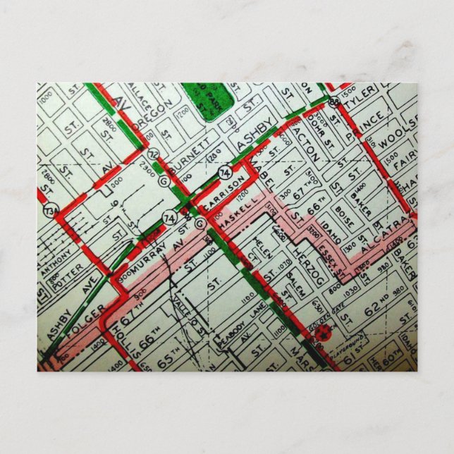 Berkeley, CA Vintage Map Postcard (Front)