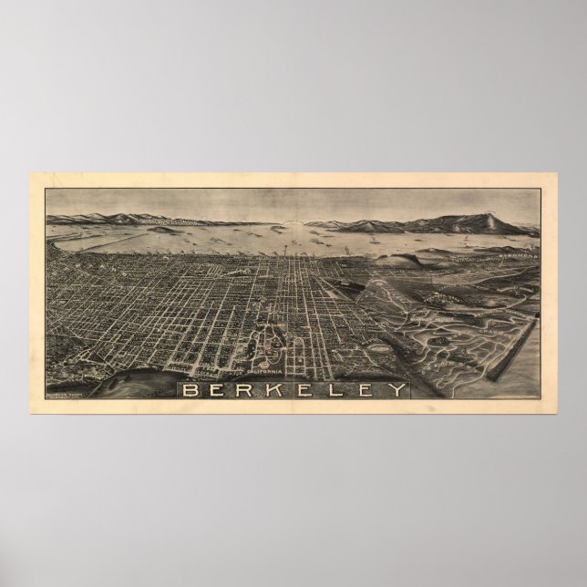 Berkeley California 1909 Antique Panoramic Map Poster (Front)