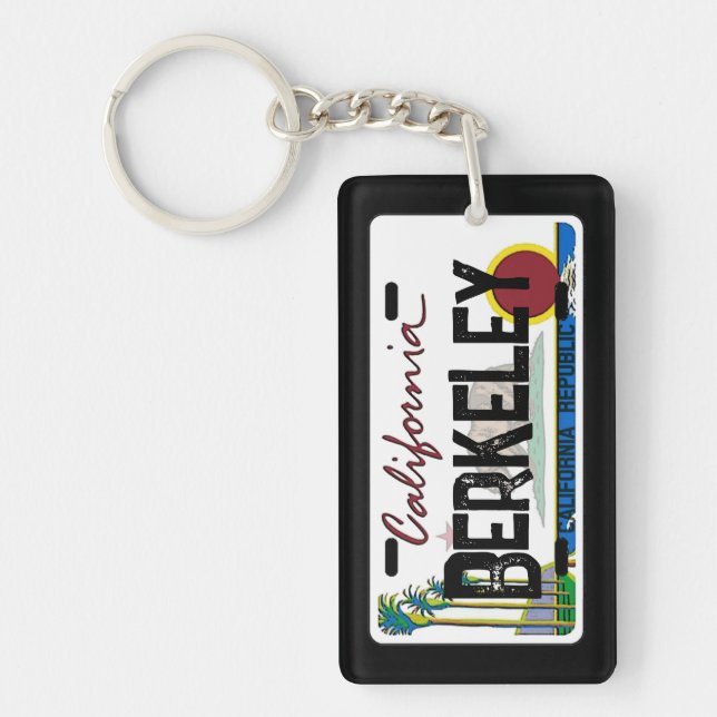 Berkeley California flag license plate keychain (Front)