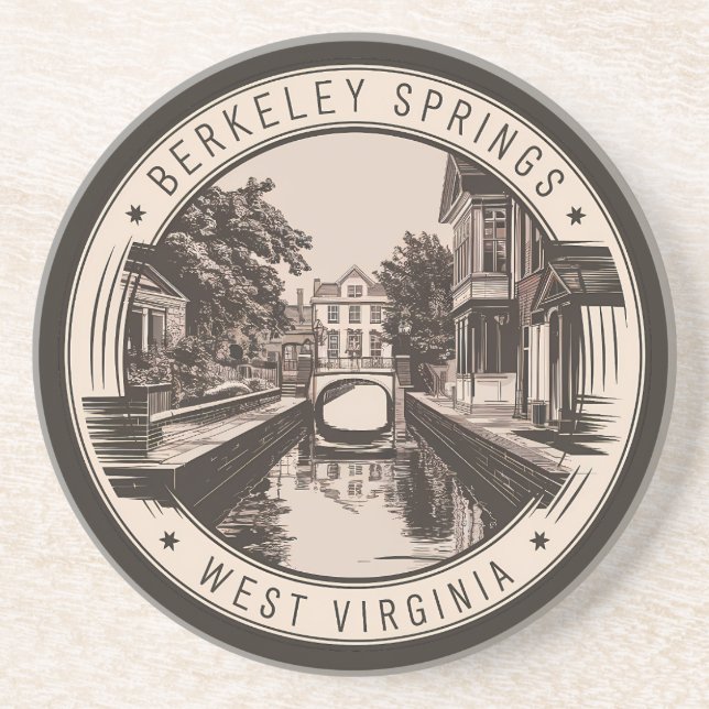 Berkeley Springs West Virginia Illustration Badge Coaster (Front)