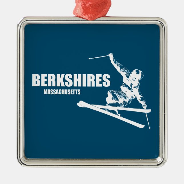 Berkshires Massachusetts Skier Metal Tree Decoration (Front)