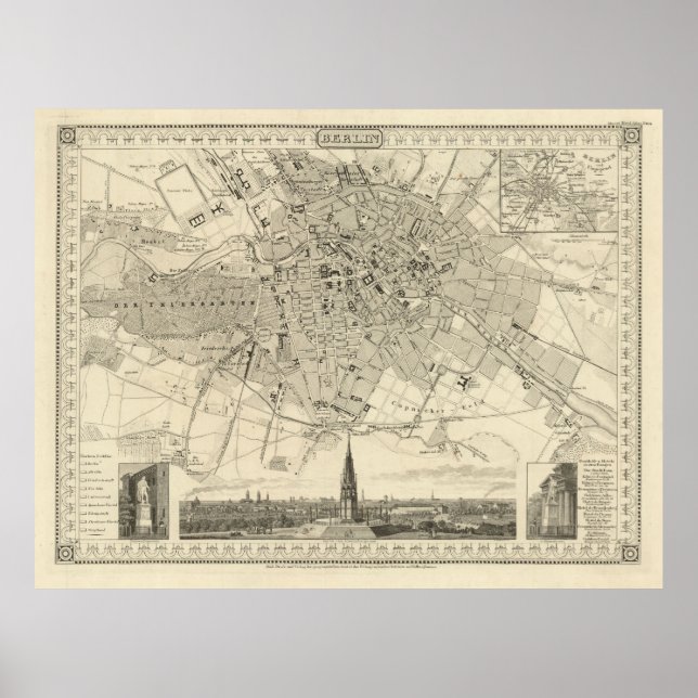Berlin 1850 Map, Historic German City Illustration Poster (Front)