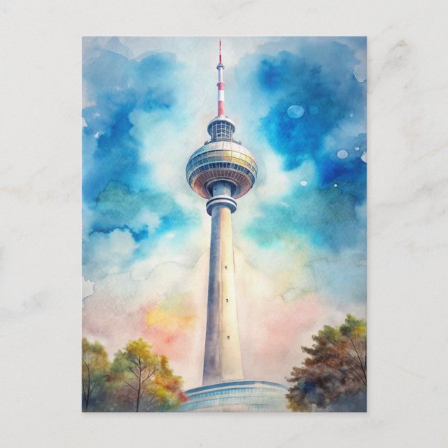 Berlin Alexanderplatz Tower Watercolor Postcard (Front)