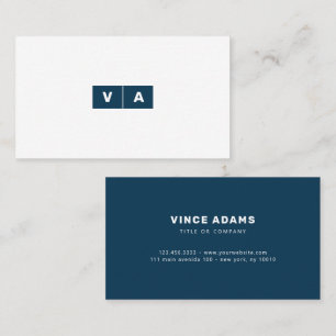 Berlin Blue White Simple Modern Minimal Monogram Business Card