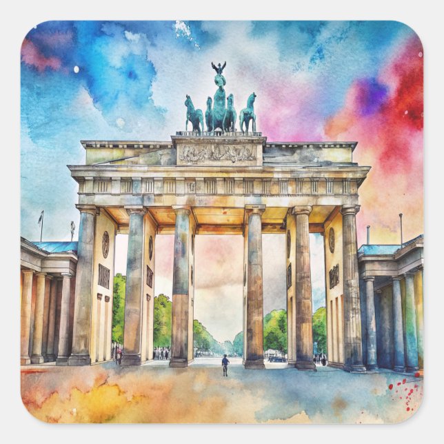 Berlin  Brandenburg Gate Watercolor Painting Square Sticker (Front)