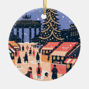 Berlin Christmas Market Brandenburg Gate Poster Ceramic Tree Decoration