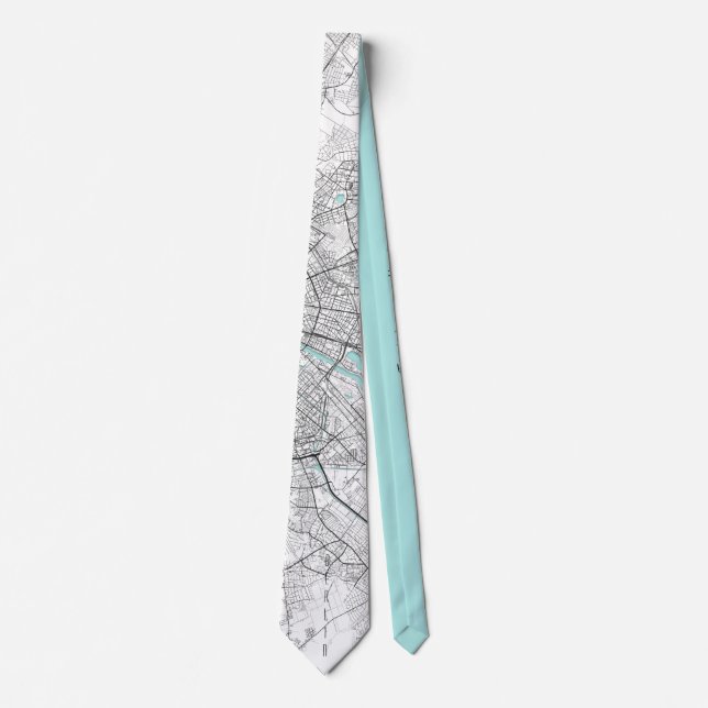 Berlin City Map, Black, White and Blue Tie (Front)