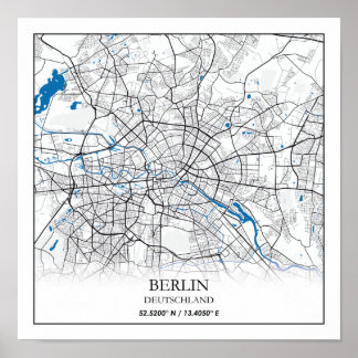 Berlin Deutschland Germany City Map Coordinates Poster