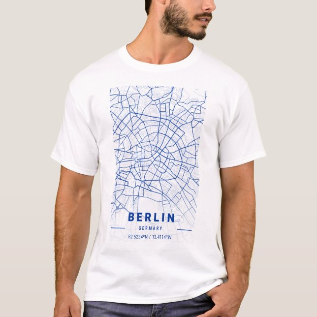 Berlin Germany City Map Blue T-Shirt (Front)