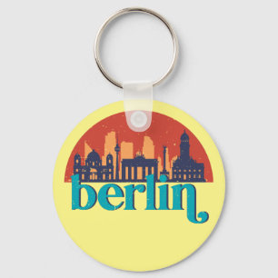 Berlin Germany City Skyline Retro Cityscape Art Key Ring