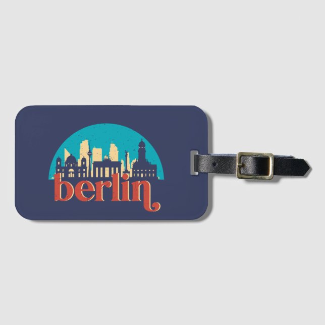 Berlin Germany City Skyline Vintage Cityscape Luggage Tag (Front Horizontal)