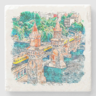 Berlin Germany Hand Drawn Watercolor Sketch Stone Coaster