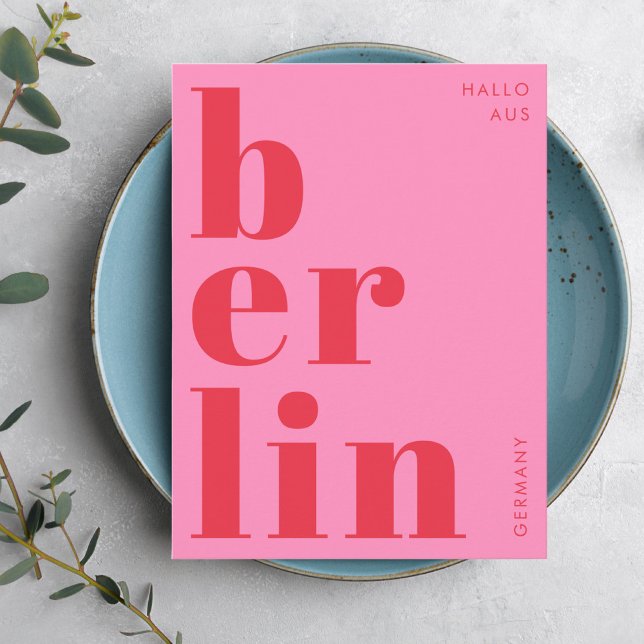 Berlin Germany modern typography pink red Postcard (Creator Uploaded)