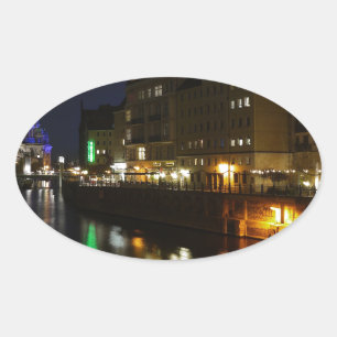 Berlin Germany Night Spree Deutschland Nacht Oval Sticker