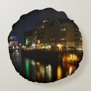 Berlin Germany Night Spree Deutschland Nacht Round Cushion