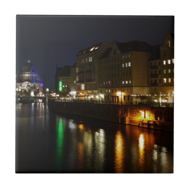 Berlin Germany Night Spree Deutschland Nacht Tile (Front)