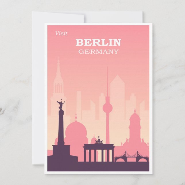 Berlin Germany Pink Vintage Travel Flat Card (Front)