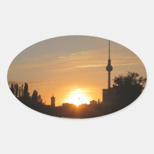 Berlin Germany Skyline Night Postcard Fernsehturm Oval Sticker