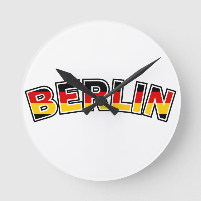 Berlin, Germany, text with Germany flag colours Round Clock (Front)