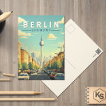 Berlin Germany Travel Art Vintage Postcard<br><div class="desc">Berlin retro vector travel design. The city's known for its art scene and modern landmarks like the gold-coloured,  swoop-roofed Berliner Philharmonie.</div>