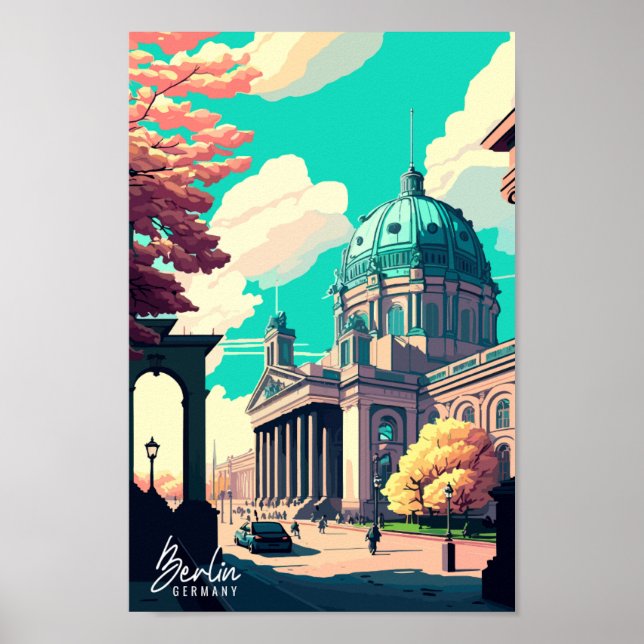 Berlin Germany vintage travel place illustration Poster (Front)