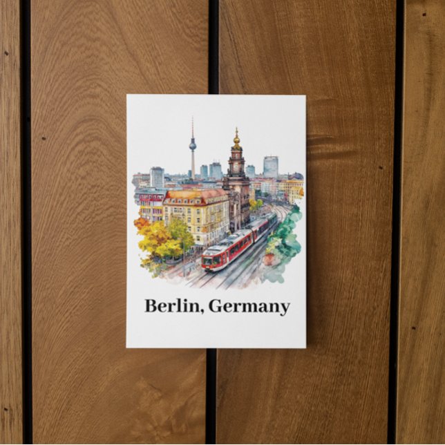 Berlin Germany Vintage Travel Skyline Postcard (berlin germany vintage travel watercolor postcard)