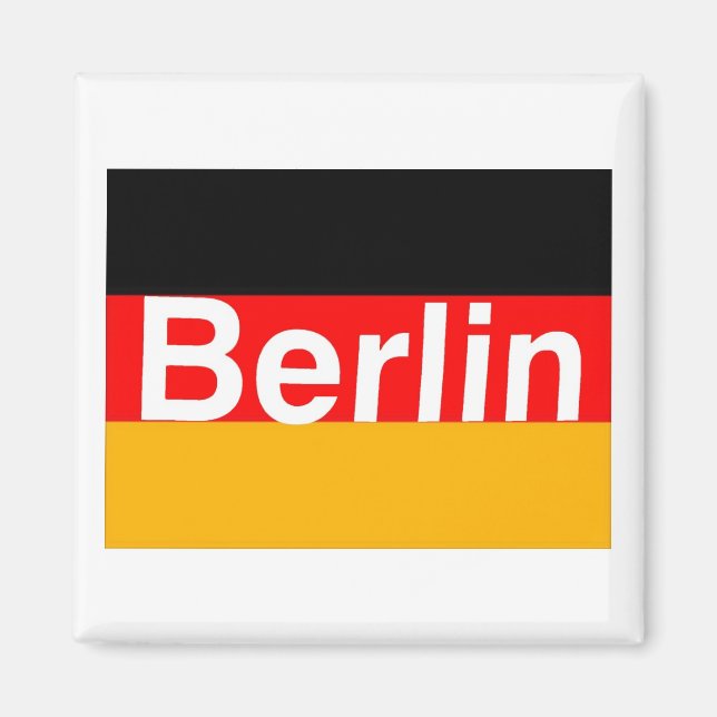 Berlin Logo in White on German Flag Magnet (Front)