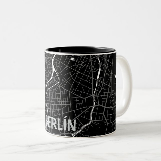 Berlin minimalist map map map - Black-white Two-Tone Coffee Mug (Front Right)