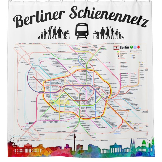 " BERLIN Rail network plan on shower curtain ... " (Front)