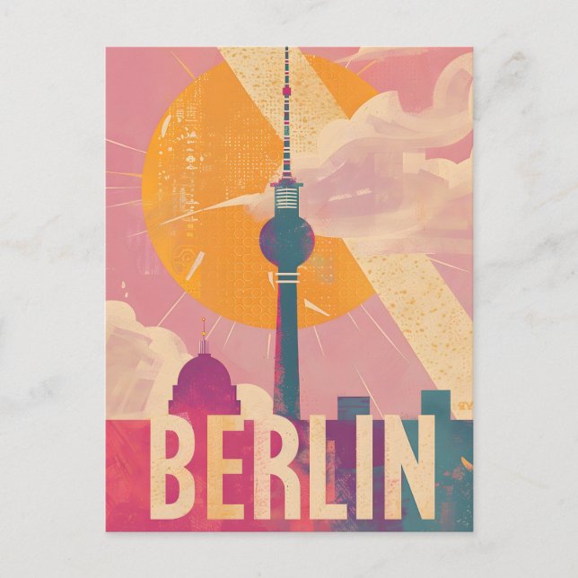 Berlin Vintage Pink Travel Ad Postcard (Front)