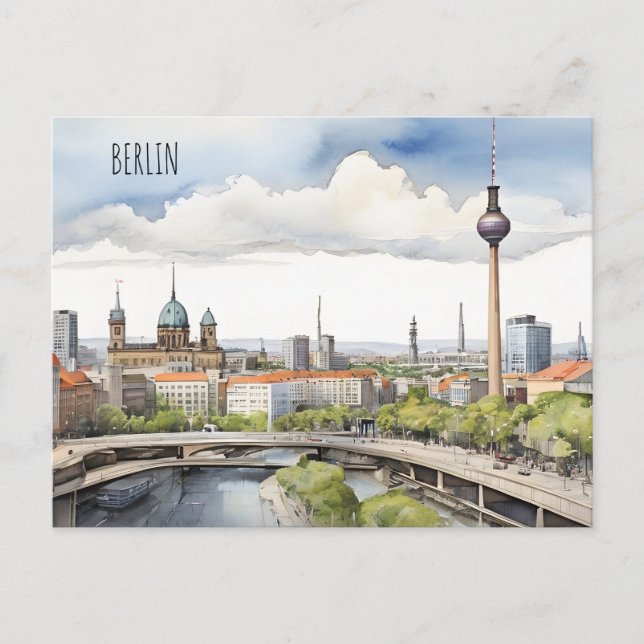 Berlin watercolor art postcard (Front)