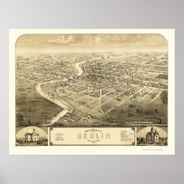 Berlin, WI Panoramic Map - 1867 Poster (Front)