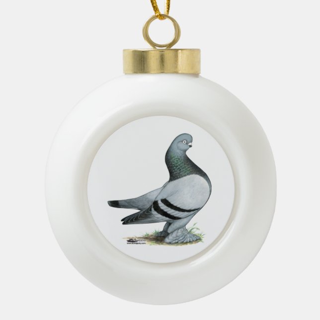 Berliner Tumbler Pigeon Blue Bar Ceramic Ball Christmas Ornament (Front)