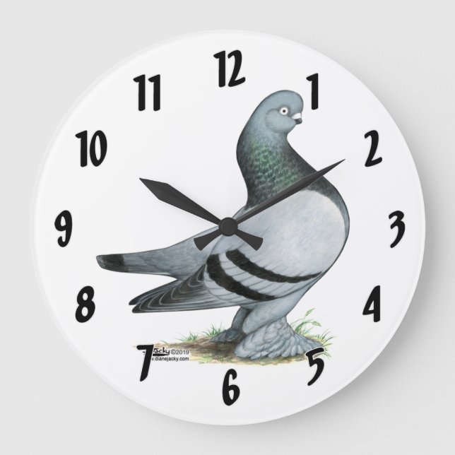 Berliner Tumbler Pigeon Blue Bar Large Clock (Front)