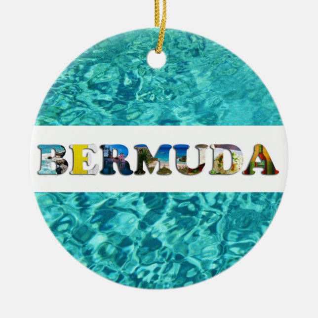 Bermuda Beach Blue Ocean Travel Photos Christmas Ceramic Tree Decoration (Front)